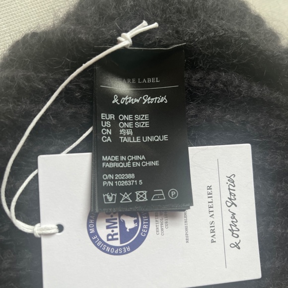 & OTHER STORIES Mohair Wool Knit Charcoal Gray Turban Twisted Winter Hat - Picture 4 of 4